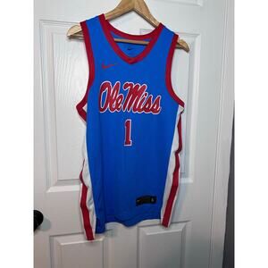 Nike Jersey Ole Miss Rebels Basketball Powder Blue with Red Adult Size Small